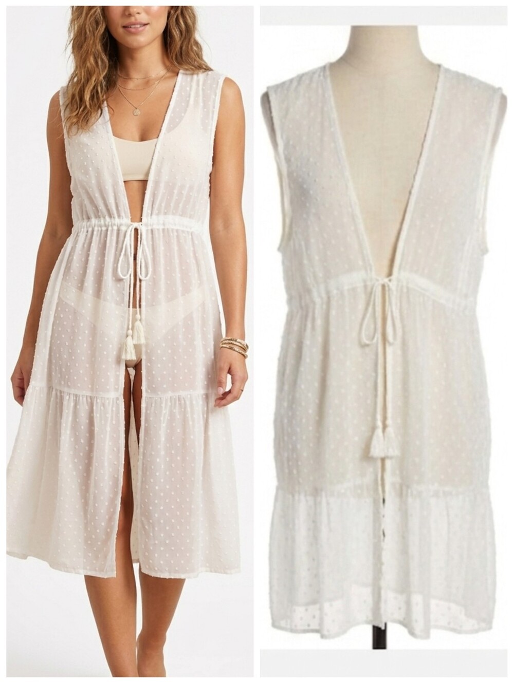 LC Lauren Conrad women's cream Swiss Dot short sleeve kimono topper One Size NWT